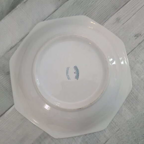 Johnson Bros England Octagonal Soup Bowl With Floral Garland Pattern & Green Rim - Picture 5 of 6